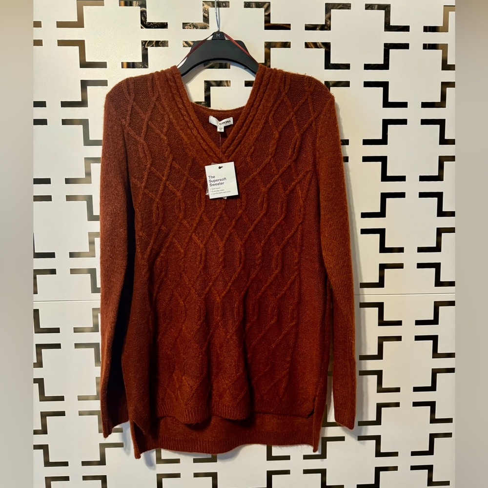 NWT Sonoma Brand Hooded Tunic Sweater, Size Medium, Rust/Brown Color
